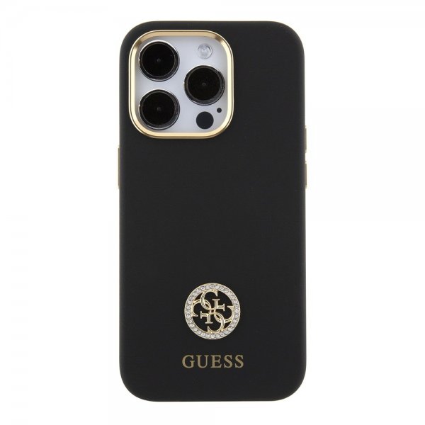 Guess iPhone 15 Pro Max Kuori Liquid Silicone Metal Logo Musta