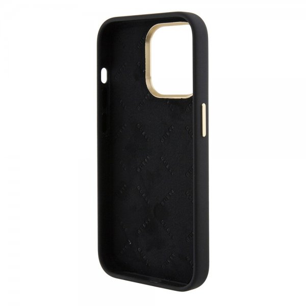Guess iPhone 15 Pro Max Kuori Liquid Silicone Metal Logo Musta