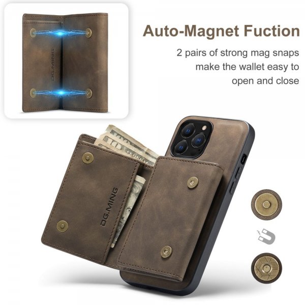 Dg.Ming iPhone 15 Pro Max Kuori M1 Series Irrotettava Korttipidike Kahvi