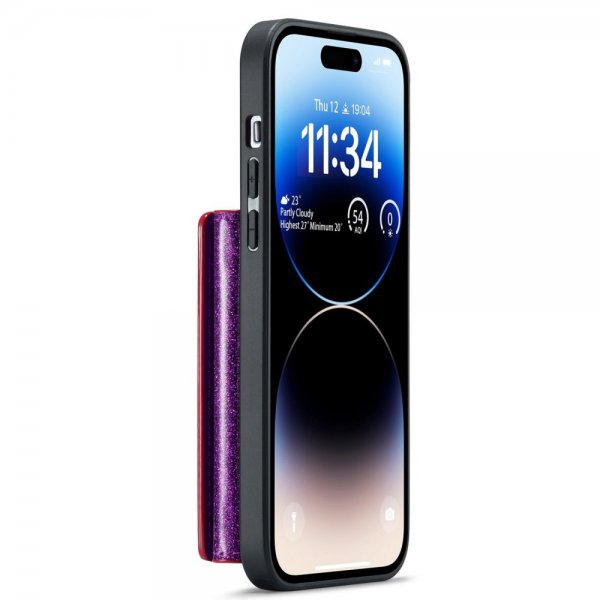 Dg.Ming iPhone 15 Pro Max Kuori M3-sarjan irrotettava korttipidike, kimalteleva, violetti