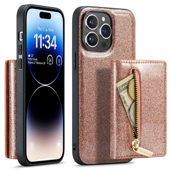 Dg.Ming iPhone 15 Pro Max Suojakuori M3-sarja Irrotettava Korttipidike Glitter Ruusukulta