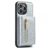 Dg.Ming iPhone 15 Pro Max Kuori M3-sarjan irrotettava korttipidike, kimalteleva hopea