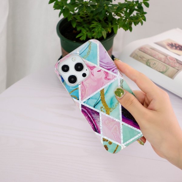 iPhone 15 Pro Max Kuori Marmorikuvio Vihreä Violetti
