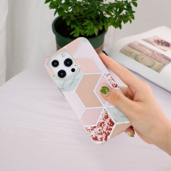 iPhone 15 Pro Max Kuori Marmorikuvio Punainen Vaaleanpunainen
