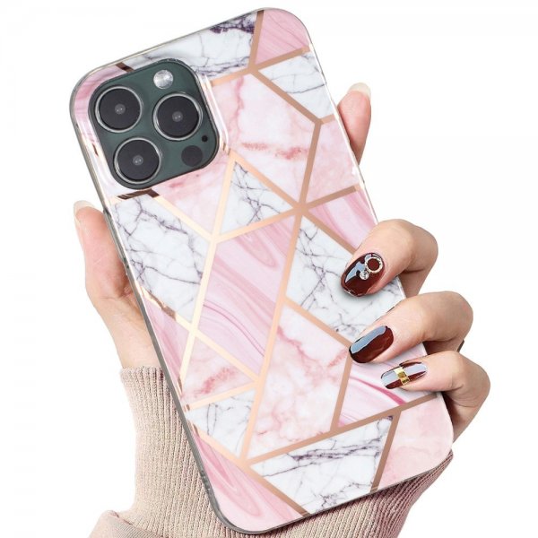 iPhone 15 Pro Max Kuori Marmorikuviointi Vaaleanpunainen Valkoinen