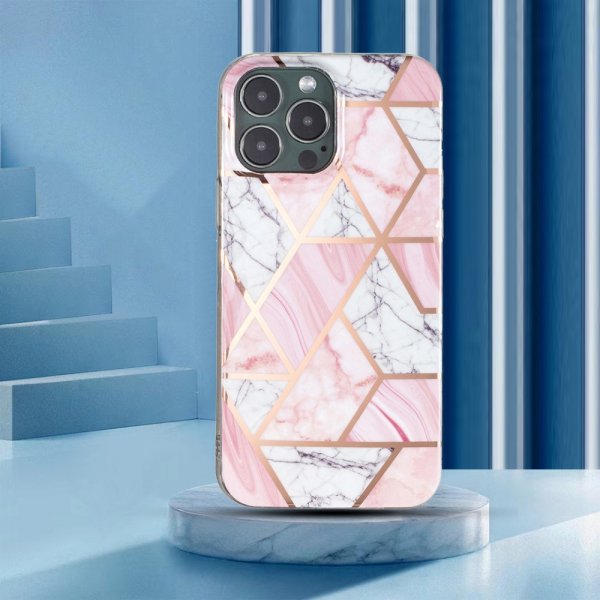iPhone 15 Pro Max Kuori Marmorikuviointi Vaaleanpunainen Valkoinen