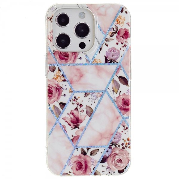 iPhone 15 Pro Max Kuori Marmorikuvio Ruusut Pinkki