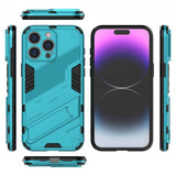 iPhone 15 Pro Max -kotelo jalustalla, vaaleansininen