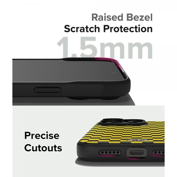 Ringke iPhone 15 Pro Max -suojakuori, Onyx Design, Checkerboard Yellow