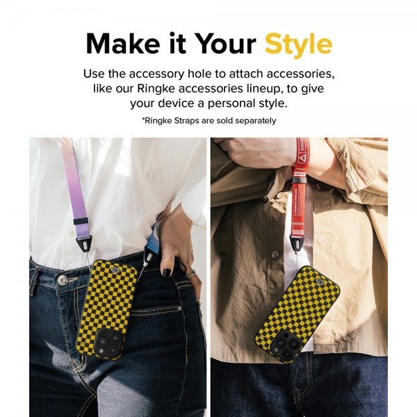 Ringke iPhone 15 Pro Max -suojakuori, Onyx Design, Checkerboard Yellow