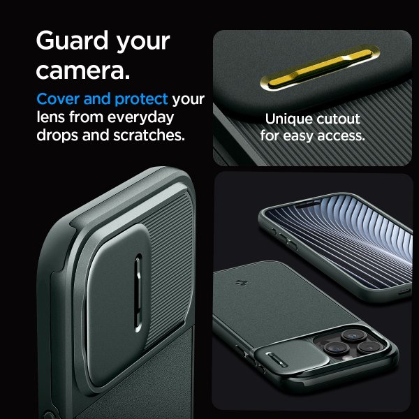 Spigen iPhone 15 Pro Max -suojakuori Optik Armor MagFit Abyss Green