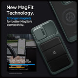 Spigen iPhone 15 Pro Max -suojakuori Optik Armor MagFit Abyss Green