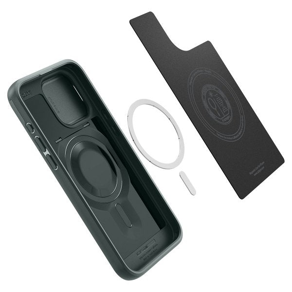 Spigen iPhone 15 Pro Max -suojakuori Optik Armor MagFit Abyss Green
