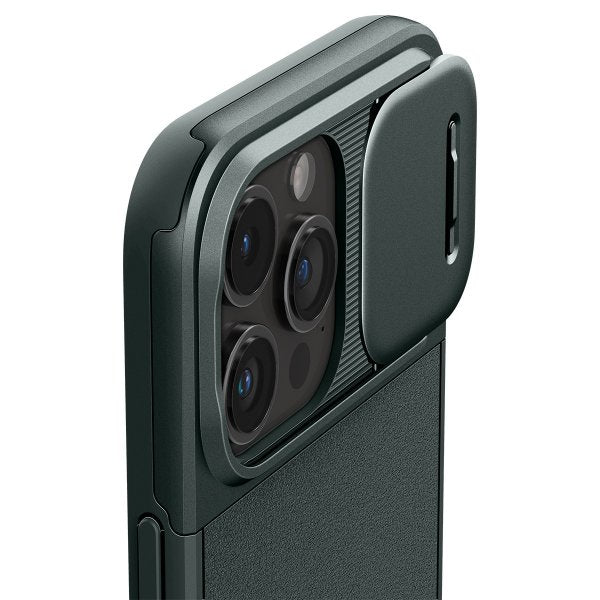 Spigen iPhone 15 Pro Max -suojakuori Optik Armor MagFit Abyss Green