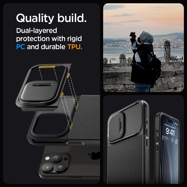 Spigen iPhone 15 Pro Max -suojakuori Optik Armor MagFit Musta