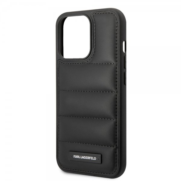 Karl Lagerfeld iPhone 15 Pro Max Suojakuori Quilted Nylon Puffy Case Logo Plate Musta