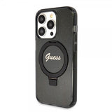 Guess iPhone 15 Pro Max Kuori Sormusteline Glitter MagSafe Musta