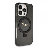 Guess iPhone 15 Pro Max Kuori Sormusteline Glitter MagSafe Musta