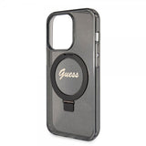 Guess iPhone 15 Pro Max Kuori Sormusteline Glitter MagSafe Musta