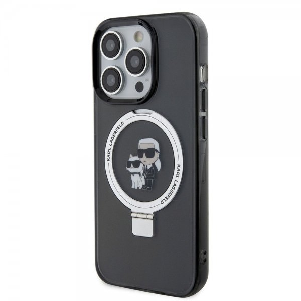 Karl Lagerfeld iPhone 15 Pro Max Kuori Sormusteline MagSafe Musta