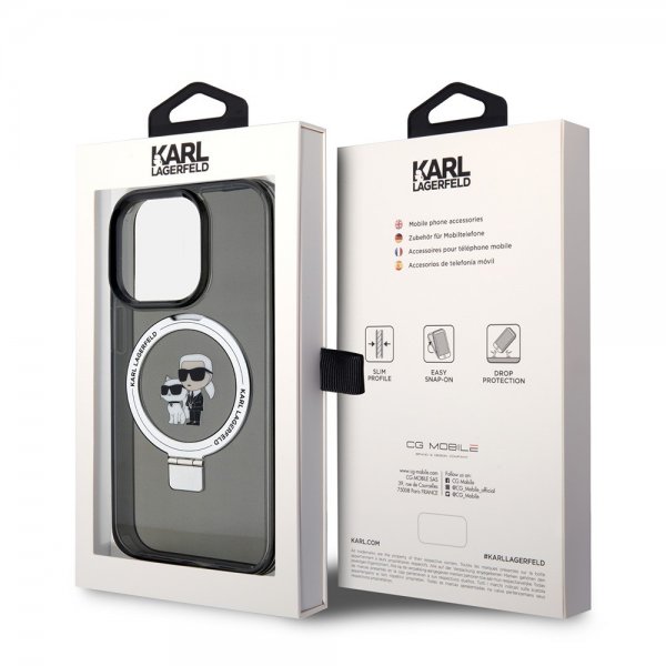 Karl Lagerfeld iPhone 15 Pro Max Kuori Sormusteline MagSafe Musta