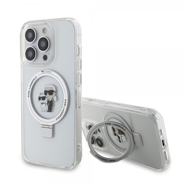 Karl Lagerfeld iPhone 15 Pro Max Suojakuori Sormusteline MagSafe Valkoinen