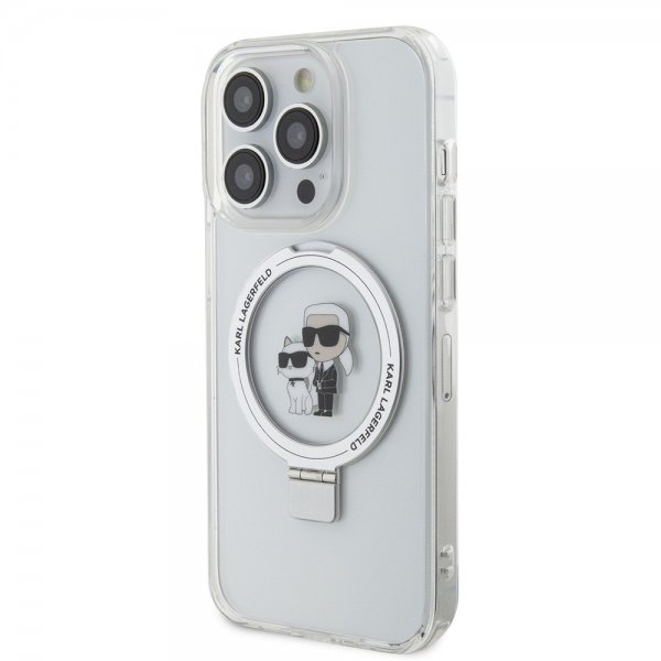 Karl Lagerfeld iPhone 15 Pro Max Suojakuori Sormusteline MagSafe Valkoinen