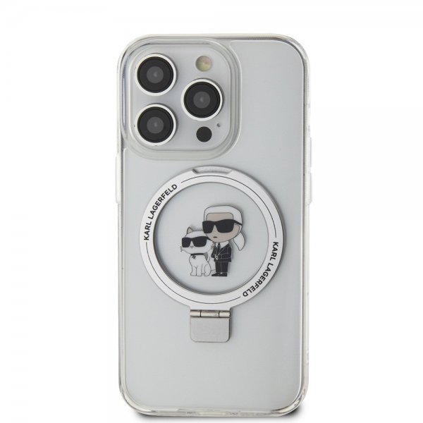 Karl Lagerfeld iPhone 15 Pro Max Suojakuori Sormusteline MagSafe Valkoinen