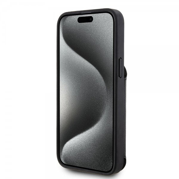 Karl Lagerfeld iPhone 15 Pro Max Suojakuori Saffiano Korttipaikat & Teline Musta