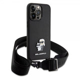 Karl Lagerfeld iPhone 15 Pro Max Saffiano Karl & Choupette Crossbody -suojakuori, musta