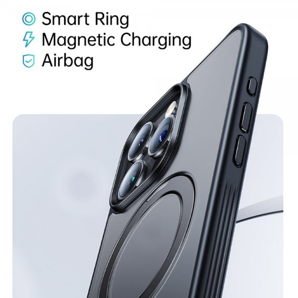 Baseus iPhone 15 Pro Max -suojakuori Smart Ring Series MagSafe, musta