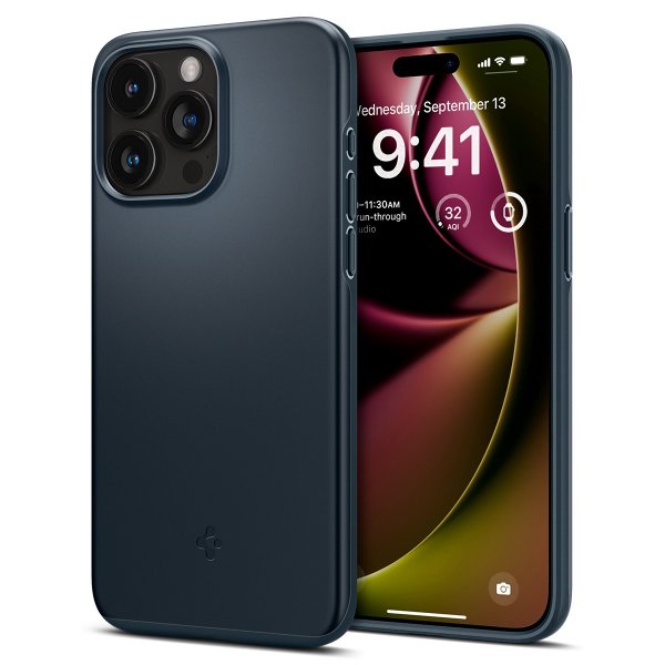 Spigen iPhone 15 Pro Max Thin Fit -suojakuori, Metal Slate
