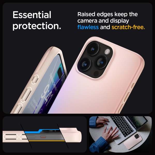 Spigen iPhone 15 Pro Max Thin Fit -kuori, Pink Sand