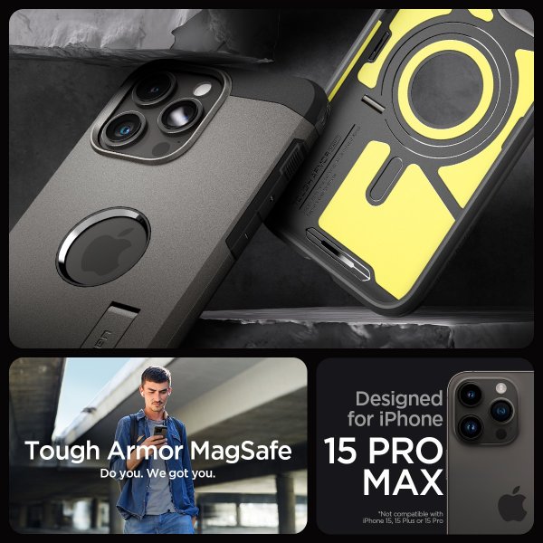 Spigen iPhone 15 Pro Max Kuori Tough Armor MagFit Gunmetal