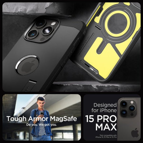 Spigen iPhone 15 Pro Max Kuori Tough Armor MagFit Musta