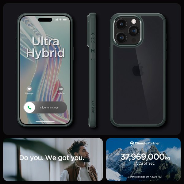 Spigen iPhone 15 Pro Max -suojakuori Ultra Hybrid Frost Green