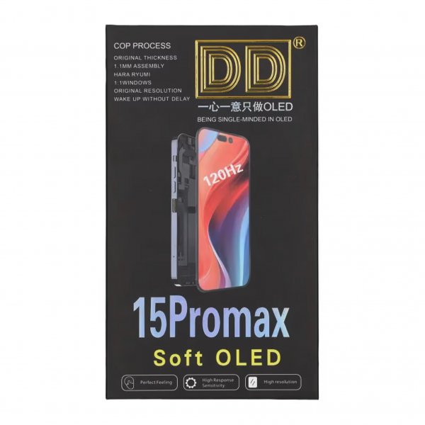 iPhone 15 Pro Max Soft OLED -näyttö, korkealaatuinen, musta (DD-merkki)