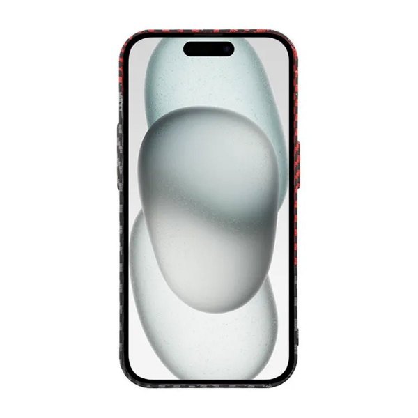 iPhone 15 Pro Kuori Hiilikuitukuvio Musta Punainen