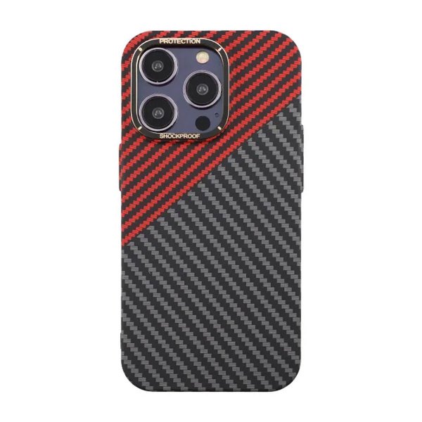 iPhone 15 Pro Kuori Hiilikuitukuvio Musta Punainen