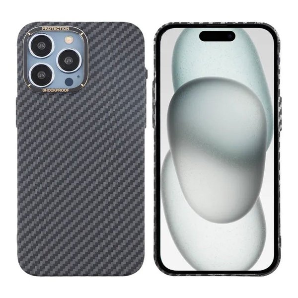 iPhone 15 Pro Hiilikuitukuvioitu Kuori Musta
