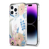 iPhone 15 Pro -kuori, kukkakuvio, MagSafe, pinkki/sininen