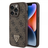 Guess iPhone 15 Pro -suojakuori 4G Metal Triangle Strass - ruskea