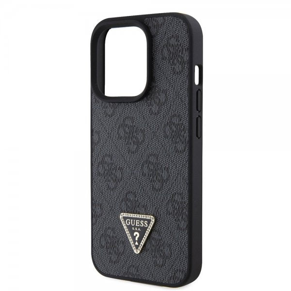 Guess iPhone 15 Pro Kuori 4G Metal Triangle Strass Musta