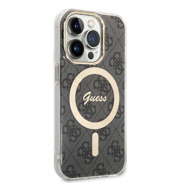 Guess iPhone 15 Pro -kuori, 4G Pattern, MagSafe, musta