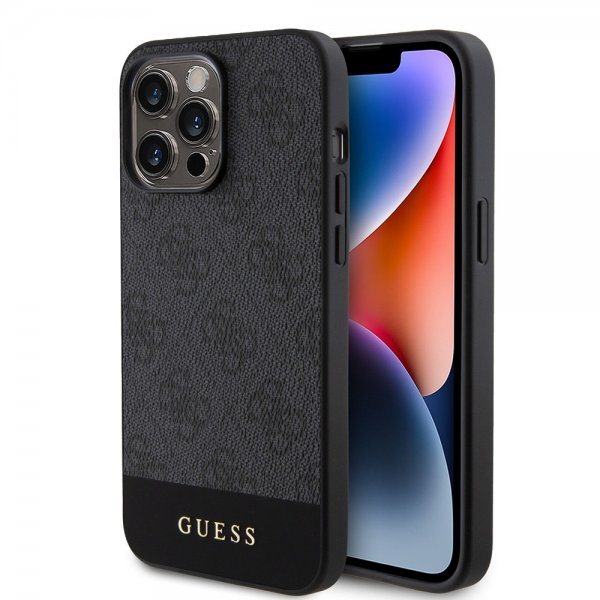 Guess iPhone 15 Pro Kuori Bottom Stripe MagSafe Musta
