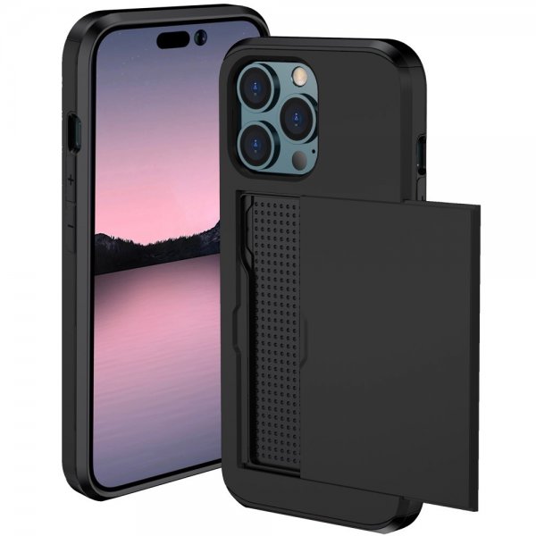 iPhone 15 Pro -suojakuori Card Slide musta