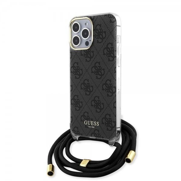 Guess iPhone 15 Pro -suojakuori, Crossbody-naru, musta