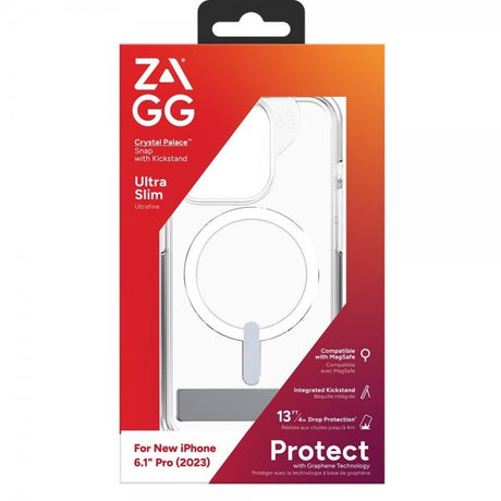 ZAGG iPhone 15 Pro Kuori Crystal Palace Snap Kickstand Transparent