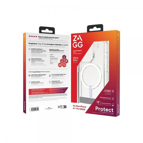 ZAGG iPhone 15 Pro Kuori Crystal Palace Snap Kickstand Transparent