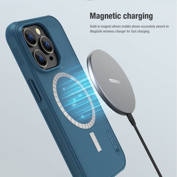 Nillkin iPhone 15 Pro Kuori Frosted Shield Pro MagSafe Sininen